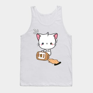 Cute White Cat spilled a jar of peanut butter Tank Top